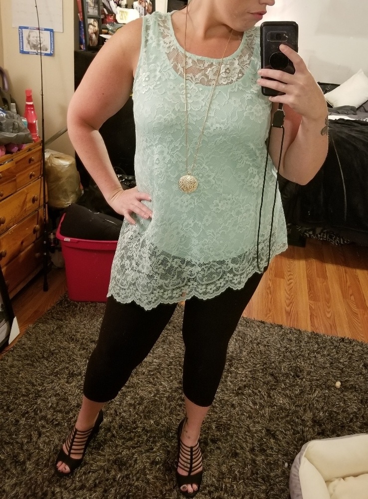 Alfani light blue tank with beautiful lace cover